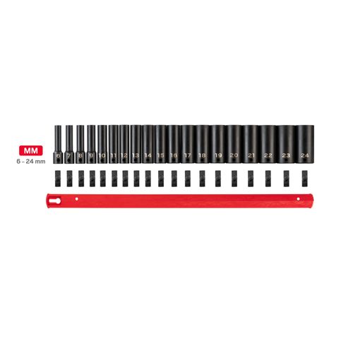 Main product image of 3/8" Drive Deep 12-Point Impact Socket Set with Rail, 19-Piece (6-24mm)