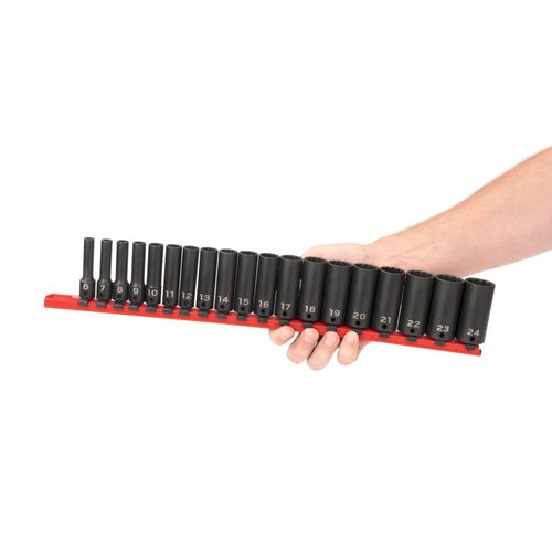Main product image of 3/8" Drive Deep 12-Point Impact Socket Set with Rail, 19-Piece (6-24mm)