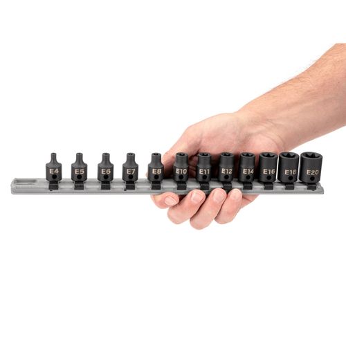 Main product image of 3/8" Drive External Star Impact Socket Set with Rail, 12-Piece (E4 - E20)