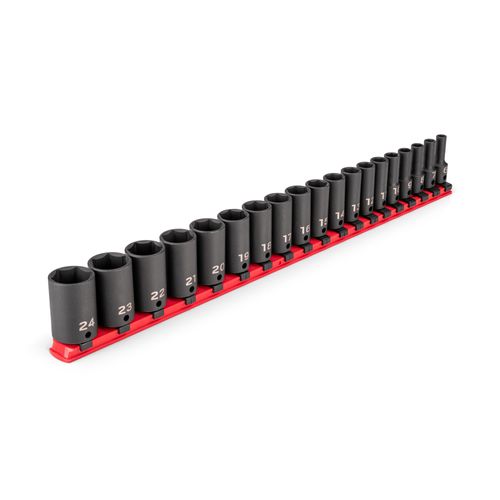 Main product image of 3/8" Drive Semi-Deep 6-Point Impact Socket Set w/ Rail, 19-Piece (6 - 24mm)
