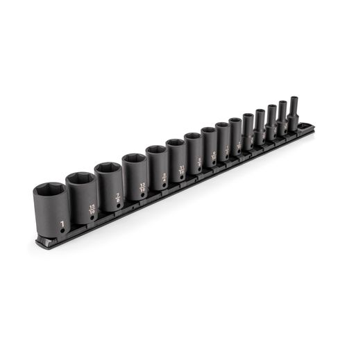Main product image of 3/8" Drive Semi-Deep 6-Point Impact Socket Set w/ Rail, 15-Piece (1/4"- 1")