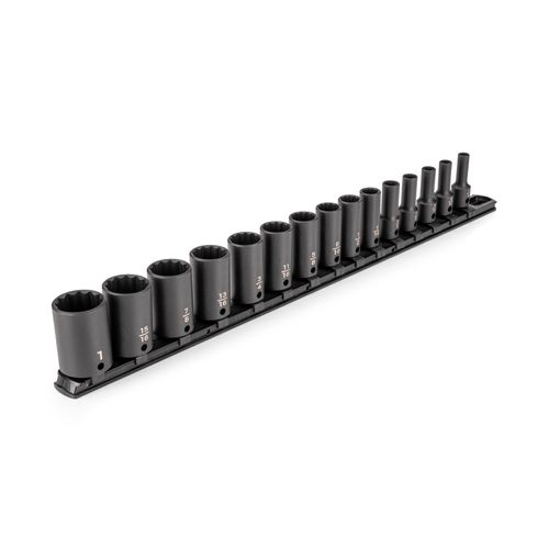 Main product image of 3/8" Drive Semi-Deep 12-Point Impact Socket Set w/ Rail, 15-Piece (1/4"- 1")