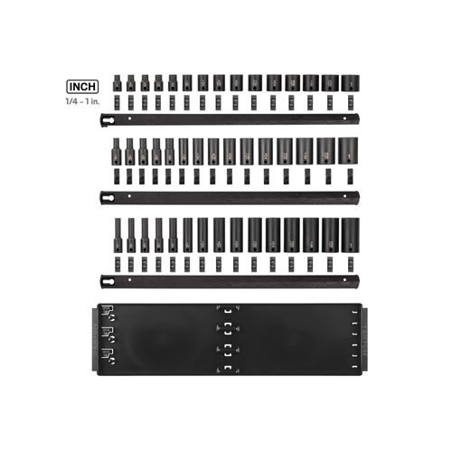 Main product image of 3/8" Drive Shallow, Semi-Deep, and Deep 6-Point Impact Socket Set w/ Rails and Trays, 45-Piece (1/4"- 1")