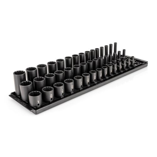 Main product image of 3/8" Drive Shallow, Semi-Deep, and Deep 12-Point Impact Socket Set w/ Rails and Trays, 45-Piece (1/4"- 1")