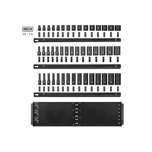 Main product image of 3/8" Drive Shallow, Semi-Deep, and Deep 12-Point Impact Socket Set w/ Rails and Trays, 45-Piece (1/4"- 1")