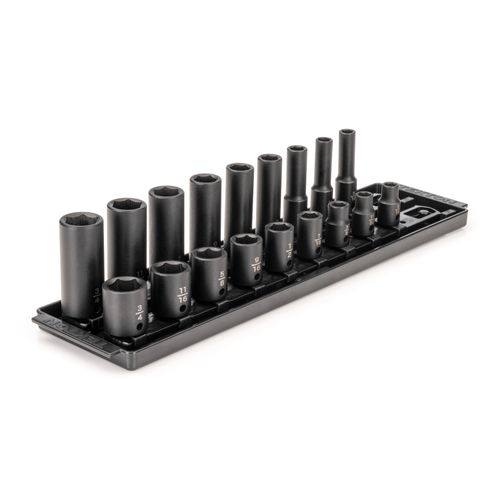 Main product image of 3/8" Drive 6-Point Impact Socket Set with Rails, 18-Piece (5/16-3/4")