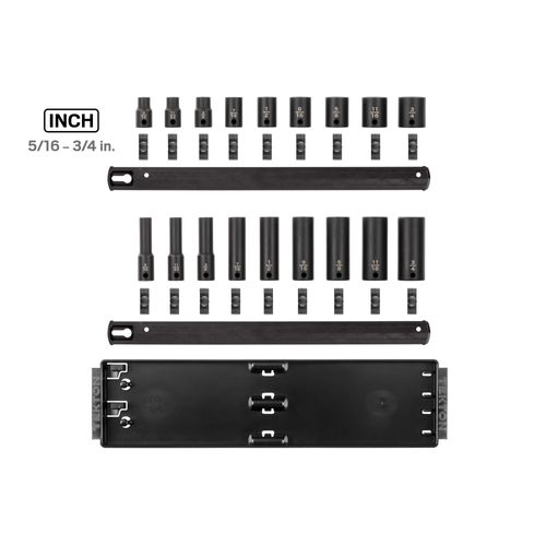 Main product image of 3/8" Drive 6-Point Impact Socket Set with Rails, 18-Piece (5/16-3/4")