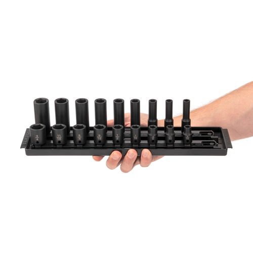 Main product image of 3/8" Drive 6-Point Impact Socket Set with Rails, 18-Piece (5/16-3/4")