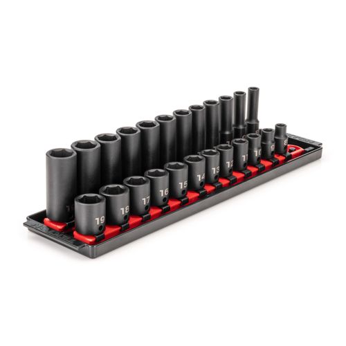Main product image of 3/8" Drive 6-Point Impact Socket Set with Rails, 24-Piece (8-19mm)