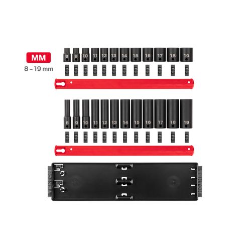 Main product image of 3/8" Drive 6-Point Impact Socket Set with Rails, 24-Piece (8-19mm)