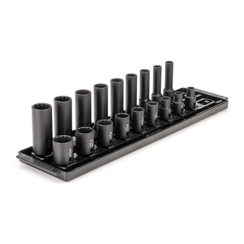 Main product image of 3/8" Drive 12-Point Impact Socket Set with Rails, 18-Piece (5/16-3/4")