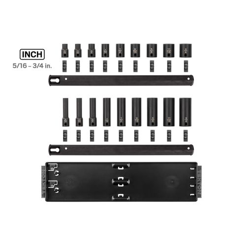 Main product image of 3/8" Drive 12-Point Impact Socket Set with Rails, 18-Piece (5/16-3/4")
