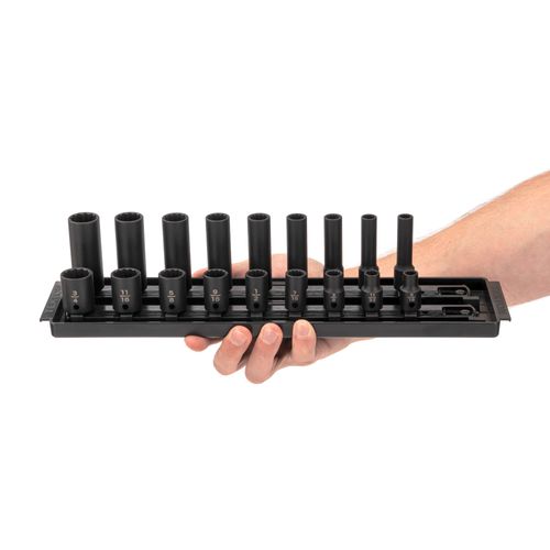 Main product image of 3/8" Drive 12-Point Impact Socket Set with Rails, 18-Piece (5/16-3/4")