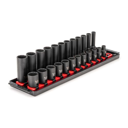 Main product image of 3/8" Drive 12-Point Impact Socket Set with Rails, 24-Piece (8-19mm)