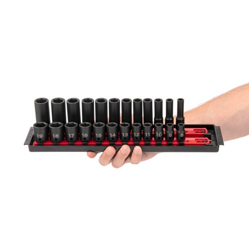 Main product image of 3/8" Drive 6-Point Impact Socket Set with Rails, 42-Piece (5/16-3/4", 8-19mm)