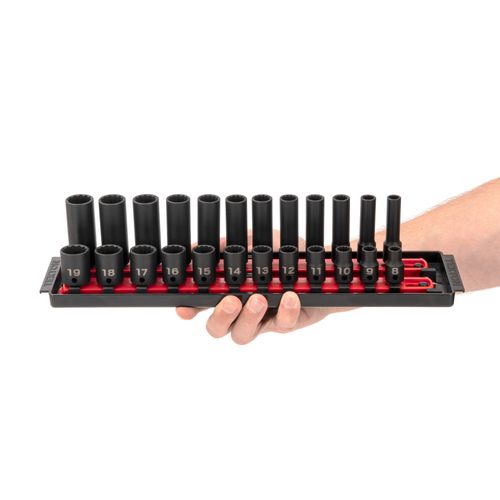 Main product image of 3/8" Drive 12-Point Impact Socket Set with Rails, 42-Piece (5/16-3/4", 8-19mm)