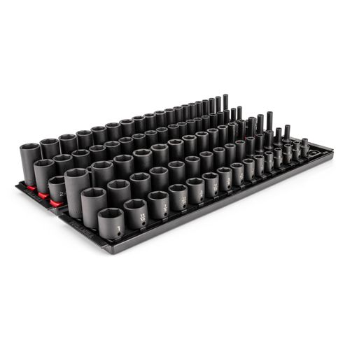 Main product image of 3/8" Drive Shallow, Semi-Deep, and Deep 6-Point Impact Socket Set w/ Rails and Trays, 102-Piece (1/4"- 1", 6 - 24mm)