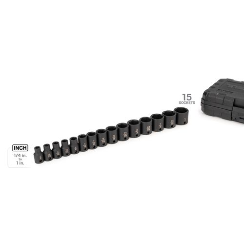 Main product image of 3/8" Drive 6-Point Impact Socket Set with Case, 15-Piece (1/4-1")