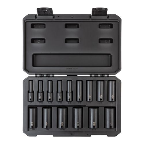 Main product image of 3/8" Drive Deep 6-Point Impact Socket Set with Case, 15-Piece (1/4-1")