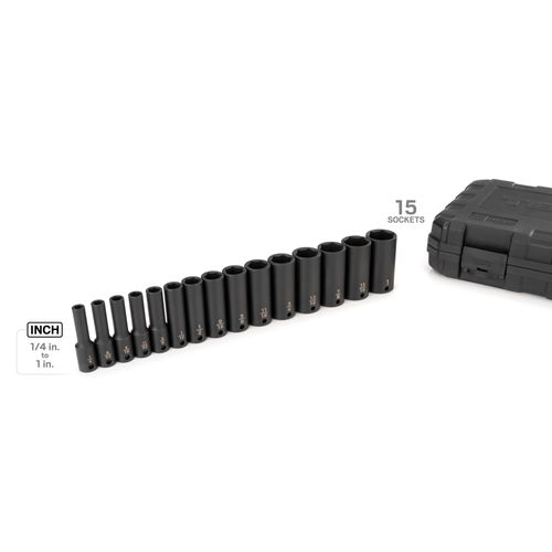 Main product image of 3/8" Drive Deep 6-Point Impact Socket Set with Case, 15-Piece (1/4-1")