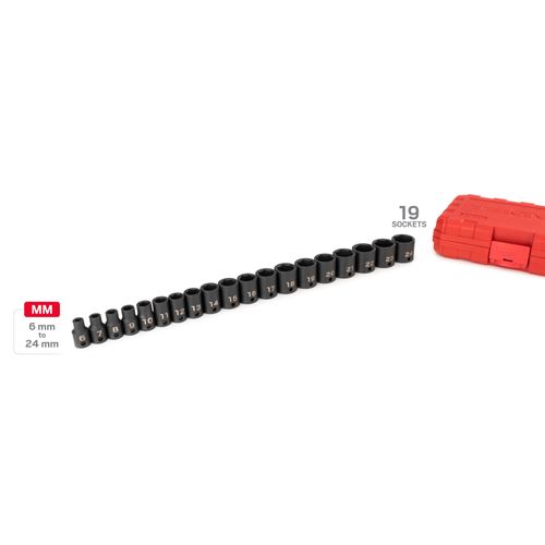 Main product image of 3/8" Drive 6-Point Impact Socket Set with Case, 19-Piece (6-24mm)