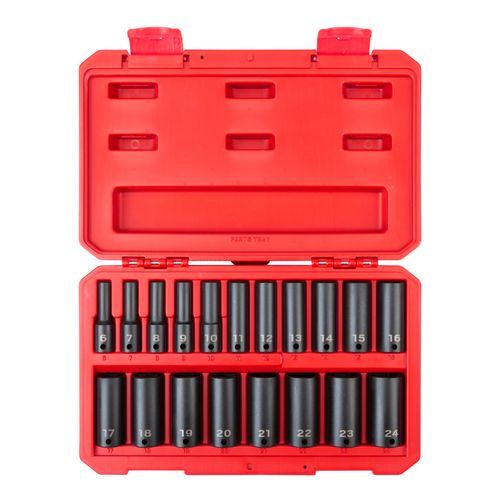 Main product image of 3/8" Drive Deep 6-Point Impact Socket Set with Case, 19-Piece (6-24mm)