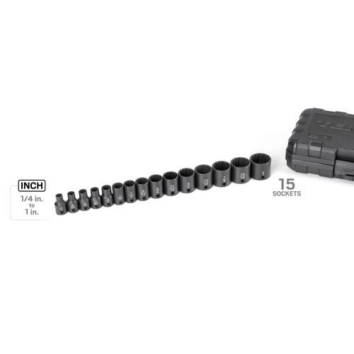 Main product image of 3/8" Drive 12-Point Impact Socket Set, 15-Piece (1/4-1")