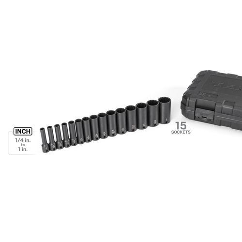 Main product image of 3/8" Drive Deep 12-Point Impact Socket Set, 15-Piece (1/4 - 1")