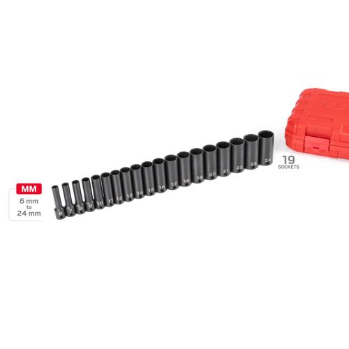 Main product image of 3/8" Drive Deep 12-Point Impact Socket Set, 19-Piece (6 - 24mm)
