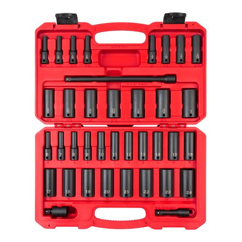 Main product image of 3/8" Drive Deep 6-Point Impact Socket Set, 37-Piece (1/4-1", 6-24mm)