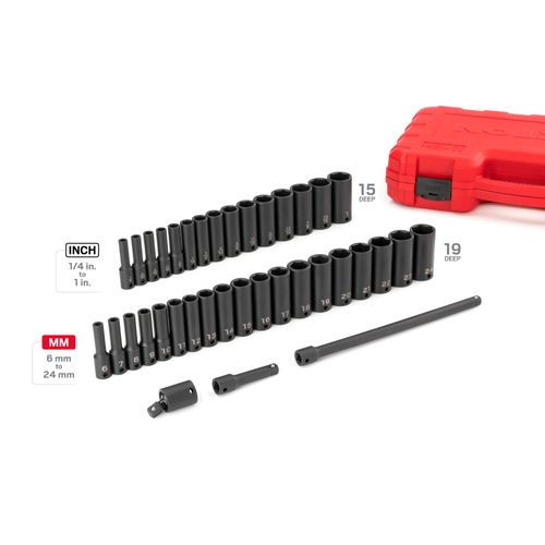 Main product image of 3/8" Drive Deep 6-Point Impact Socket Set, 37-Piece (1/4-1", 6-24mm)