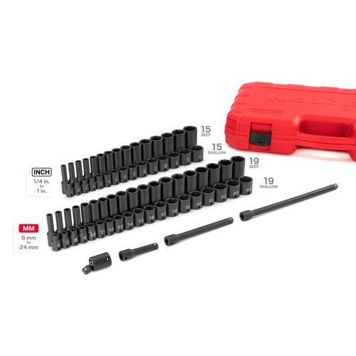 Main product image of 3/8" Drive 6-Point Impact Socket Set, 72-Piece (1/4-1", 6-24mm)