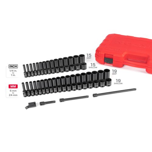 Main product image of 3/8" Drive 12-Point Impact Socket Set, 72-Piece (1/4 - 1", 6 - 24mm)