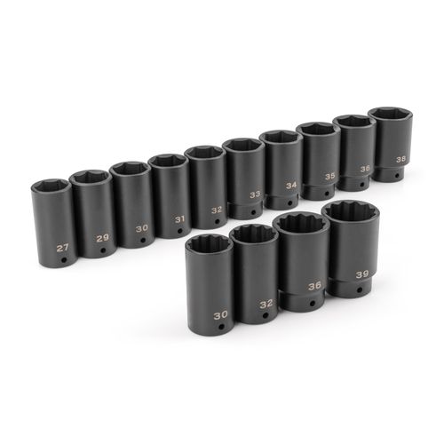 Main product image of 1/2" Drive Deep 6-Point and 12-Point Axle Nut Impact Socket Set, 14-Piece (27-39mm)