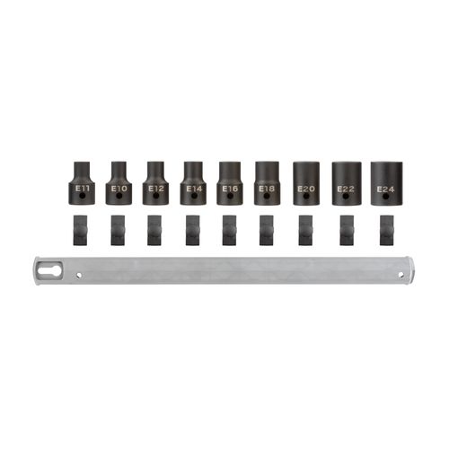Main product image of 1/2" Drive External Star Impact Socket Set with Rail, 9-Piece (E10-E24)