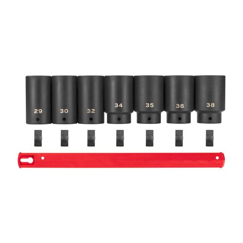 Main product image of 1/2" Drive Deep 6-Point Axle Nut Impact Socket Set with Rail, 7-Piece (29-38mm)
