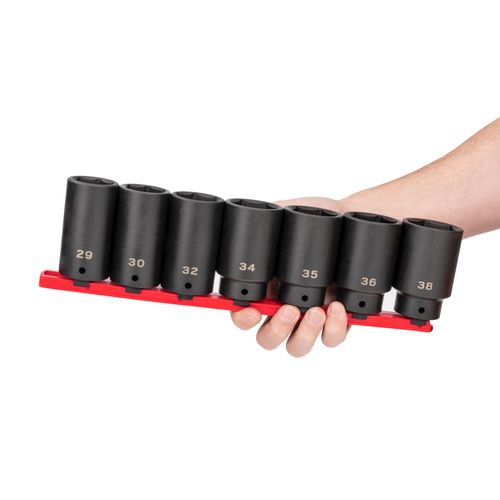 Main product image of 1/2" Drive Deep 6-Point Axle Nut Impact Socket Set with Rail, 7-Piece (29-38mm)