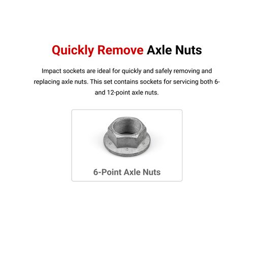 Main product image of 1/2" Drive Deep 6-Point Axle Nut Impact Socket Set with Rail, 7-Piece (29-38mm)