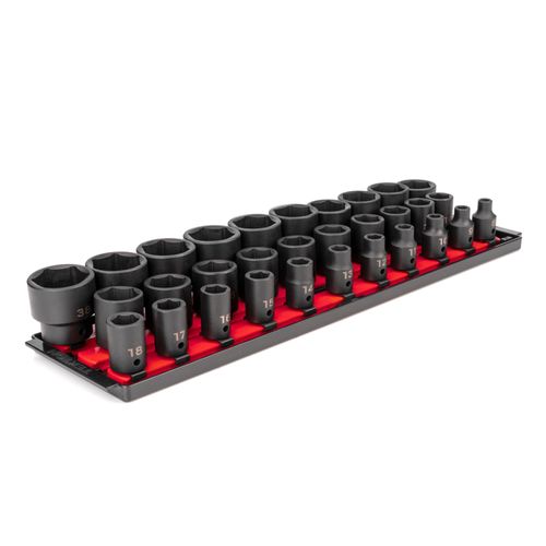 Main product image of 1/2" Drive 6-Point Impact Socket Set with Rails, 31-Piece (8-38mm)