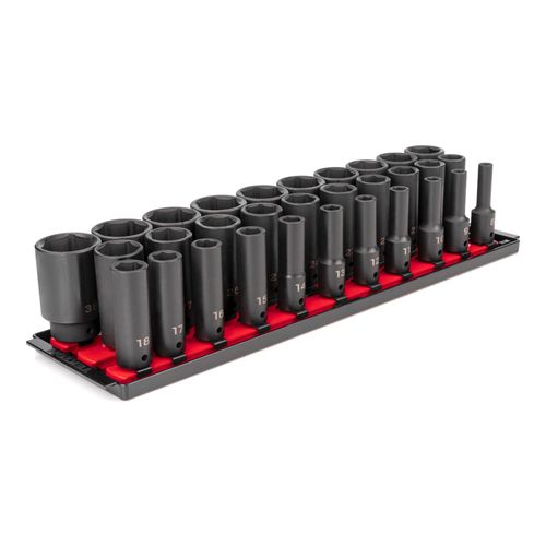 Main product image of 1/2" Drive Deep 6-Point Impact Socket Set with Rails, 31-Piece (8-38mm)