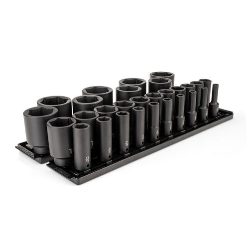 Main product image of 1/2" Drive Deep 6-Point Impact Socket Set with Rails and Tray, 29 Pieces (5/16" - 2")