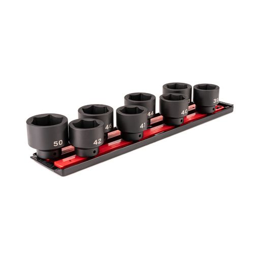 Main product image of 1/2" Drive Shallow 6-Point Impact Socket Set w/ Rails and Tray, 8-Piece (39 - 50)