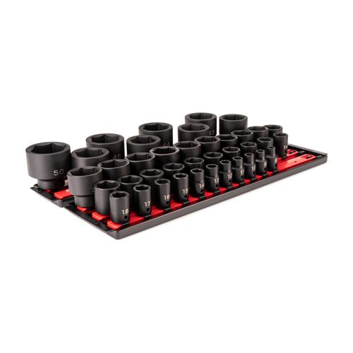 Main product image of 1/2" Drive Shallow 6-Point Impact Socket Set w/ Rails and Tray, 39-Piece (8 - 50mm)