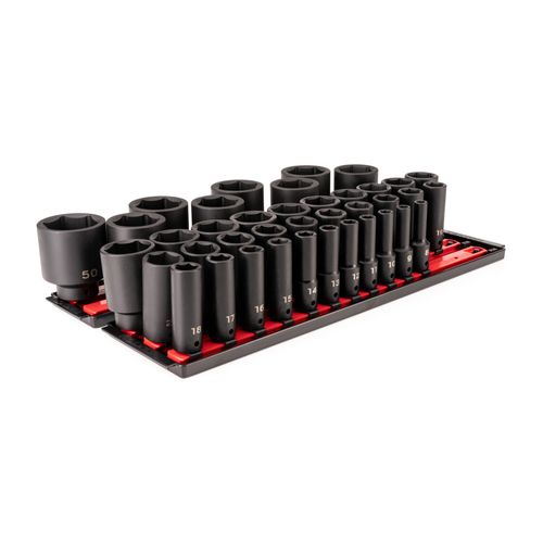 Main product image of 1/2" Drive Deep 6-Point Impact Socket Set w/ Rails and Tray, 39-Piece (8 - 50mm)