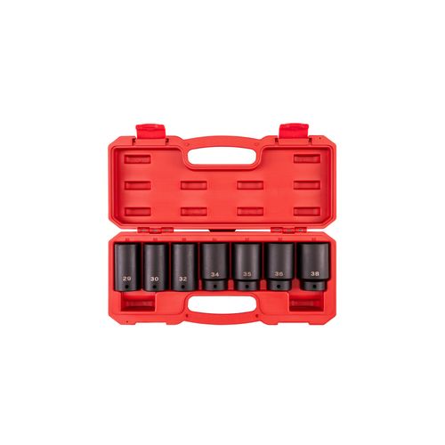 Main product image of 1/2" Drive Deep 6-Point Axle Nut Impact Socket Set with Case, 7-Piece (29-38mm)