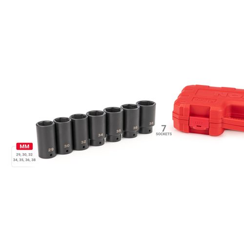 Main product image of 1/2" Drive Deep 6-Point Axle Nut Impact Socket Set with Case, 7-Piece (29-38mm)