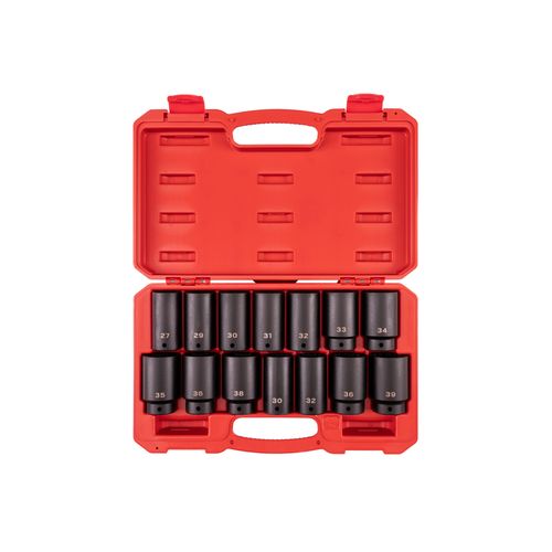 Main product image of 1/2" Drive Deep 6-Point and 12-Point Axle Nut Impact Socket Set with Case, 14-Piece (27-39mm)