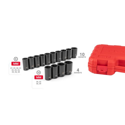 Main product image of 1/2" Drive Deep 6-Point and 12-Point Axle Nut Impact Socket Set with Case, 14-Piece (27-39mm)
