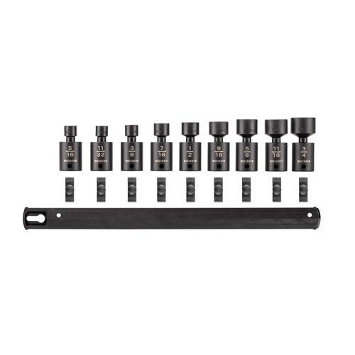Main product image of 3/8" Drive 6-Point Universal Joint Impact Socket Set with Rail, 9-Piece (5/16-3/4")
