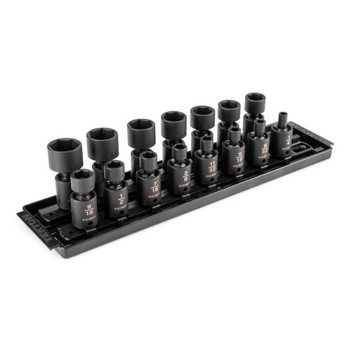 Main product image of 3/8" Drive 6-Point Universal Joint Impact Socket Set with Rails and Tray, 15-Piece (1/4-1")